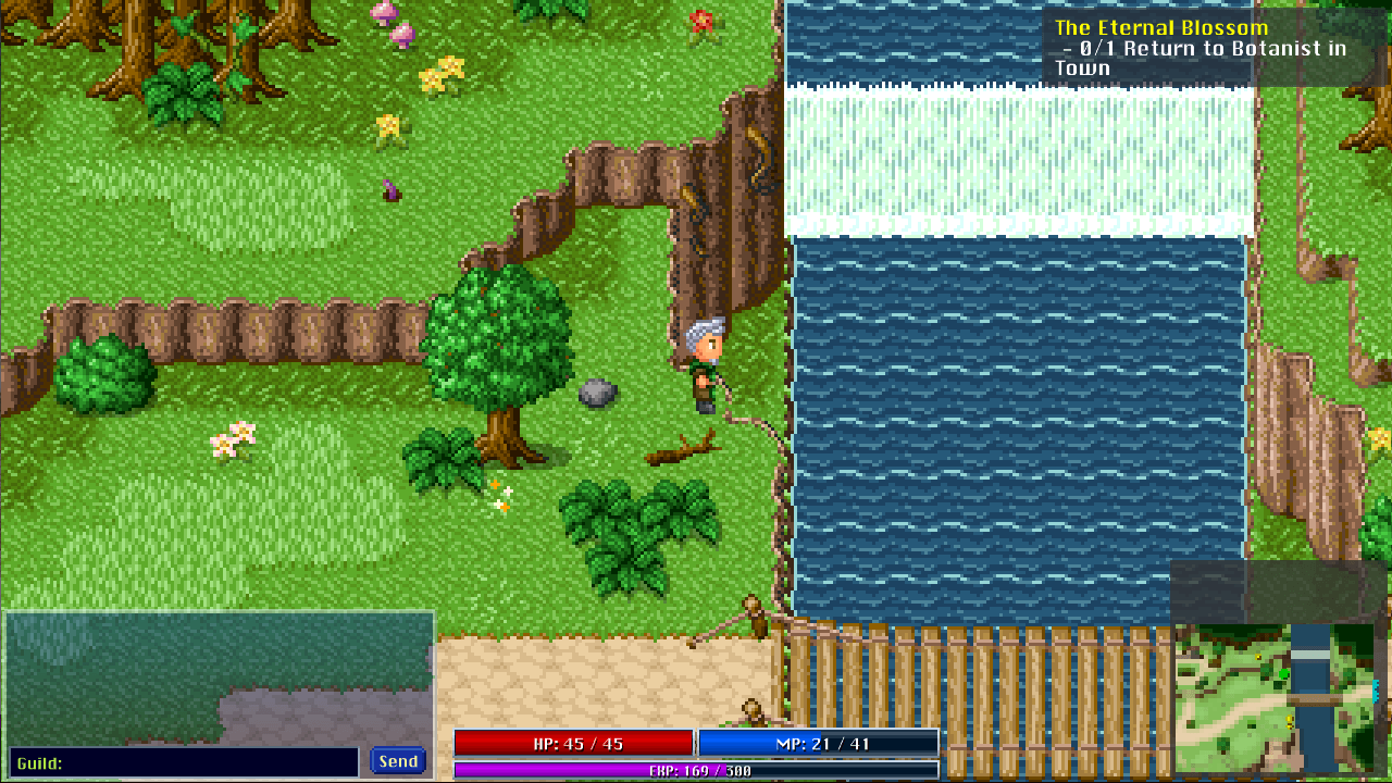 Aether Story: a forest path beside a waterfall